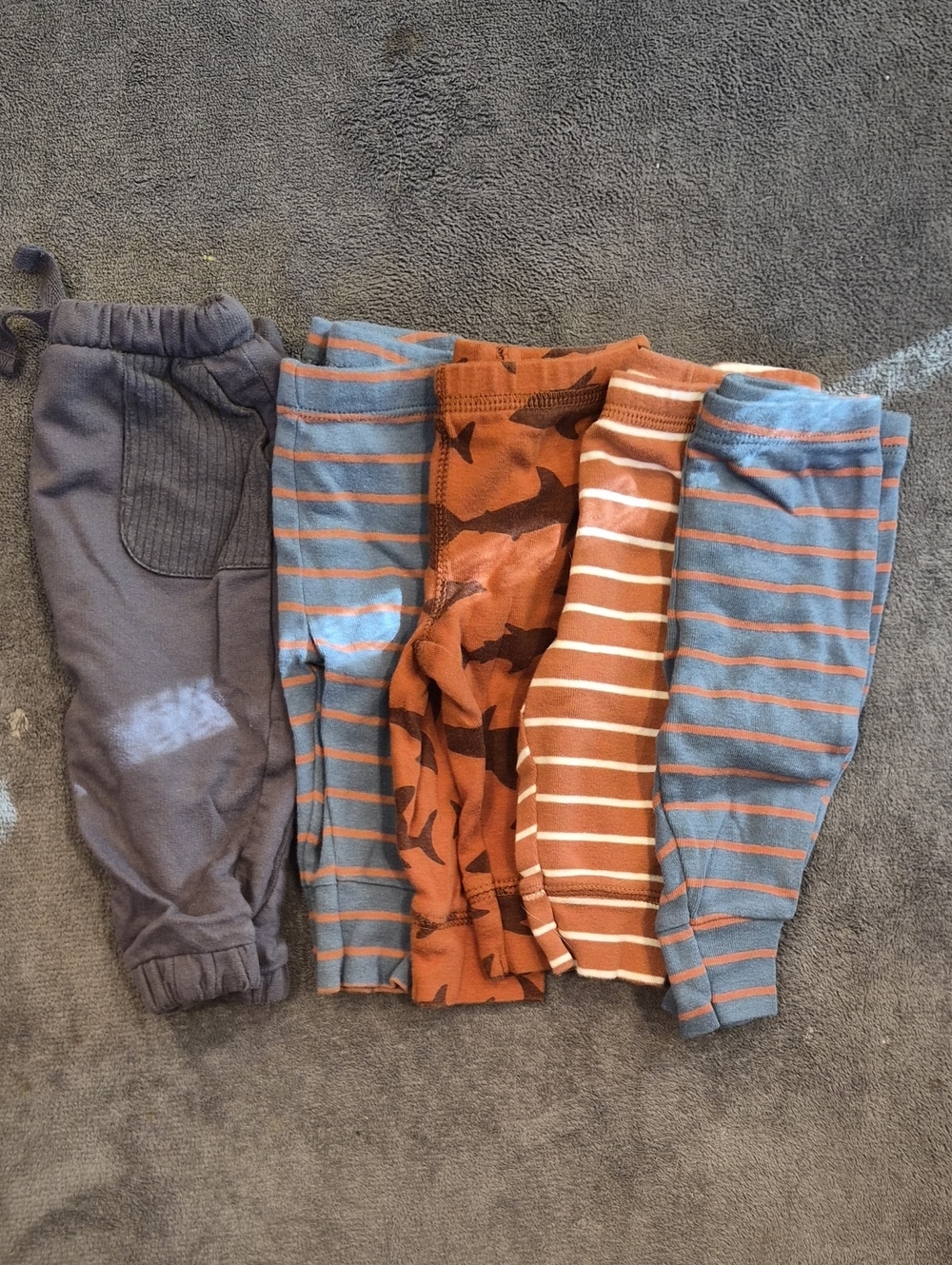 Kids Rust & Blue Striped Cotton Bottoms - Multipack